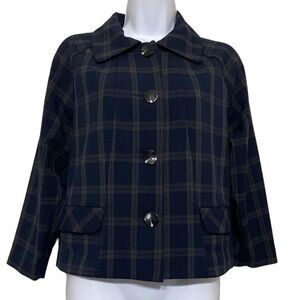 CABI Navy Green Plaid Jacket Blazer women size S button down academia